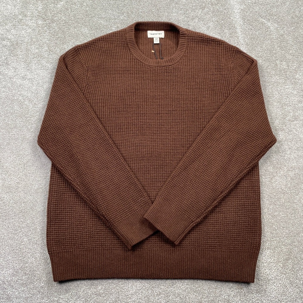 Industry Waffle Knit Sweater Mens Large Brown Crewneck Long Sleeve 22970